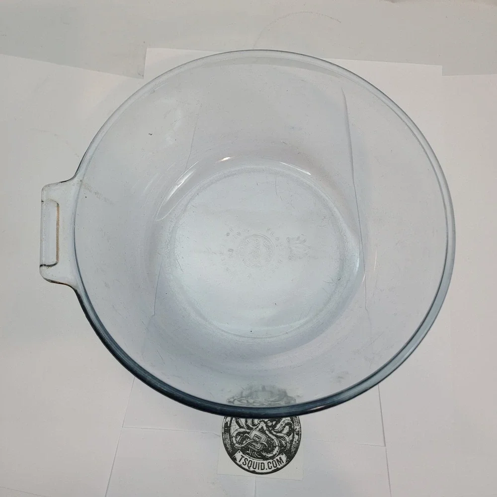 Pyrex Flameware Mixing Bowl Blue Tint Glass 833-B Vintage USA Tab Handle 8.25in